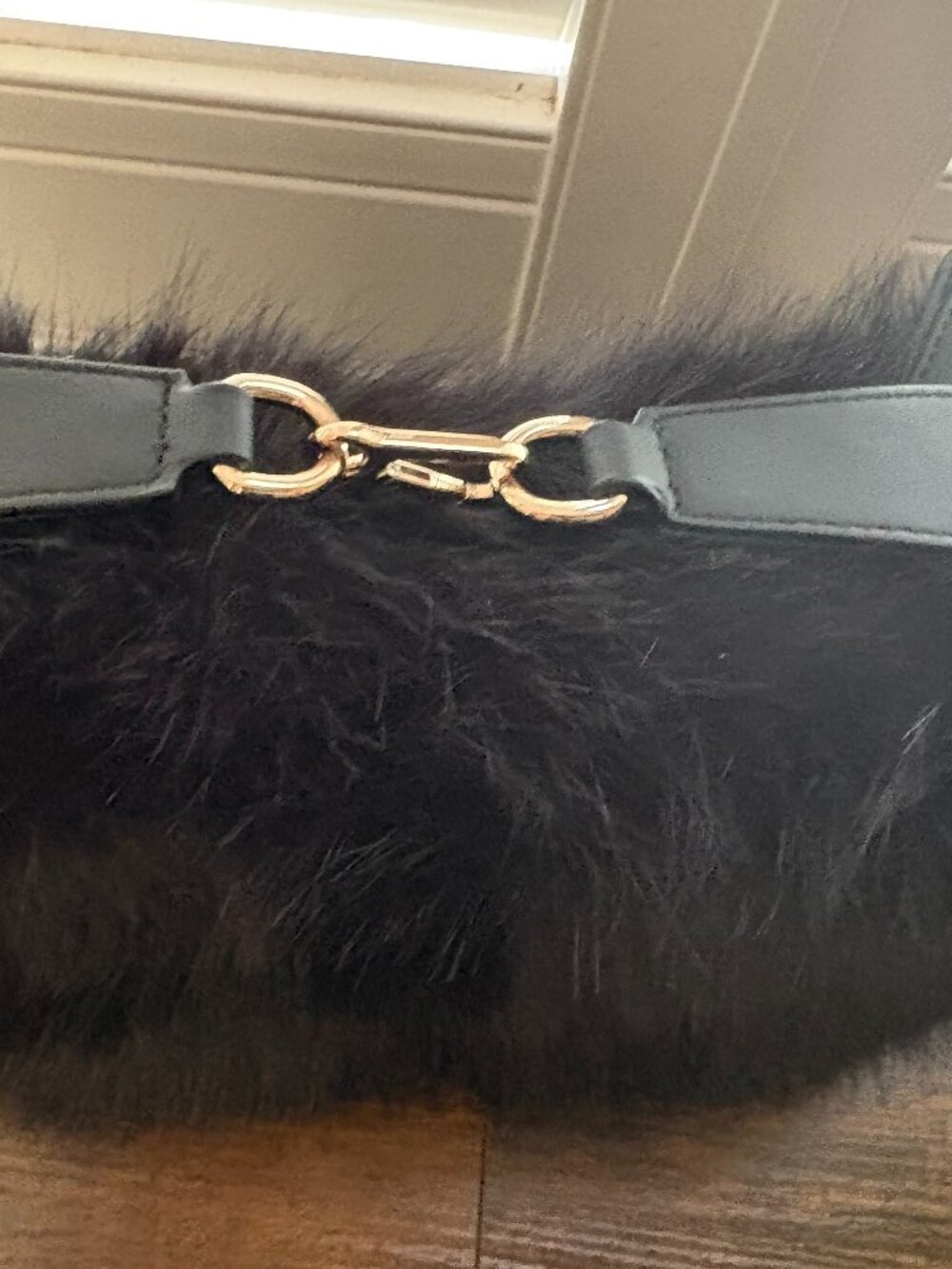🛍️ Faux Fur Black Bag Gold Hardware Hobo Fluffy